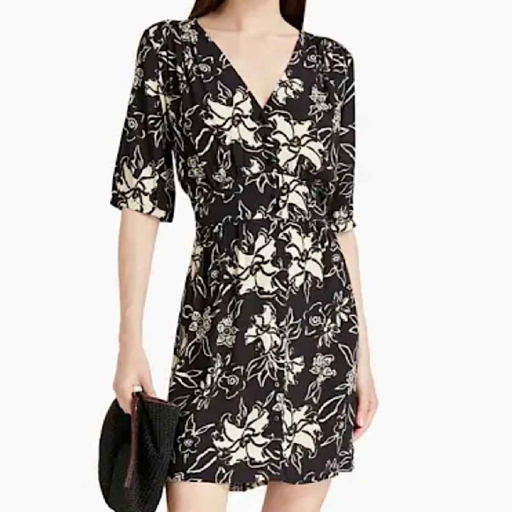 SOMA Ba&Sh Black White Floral Button Front Short Sleeve Mini Dress